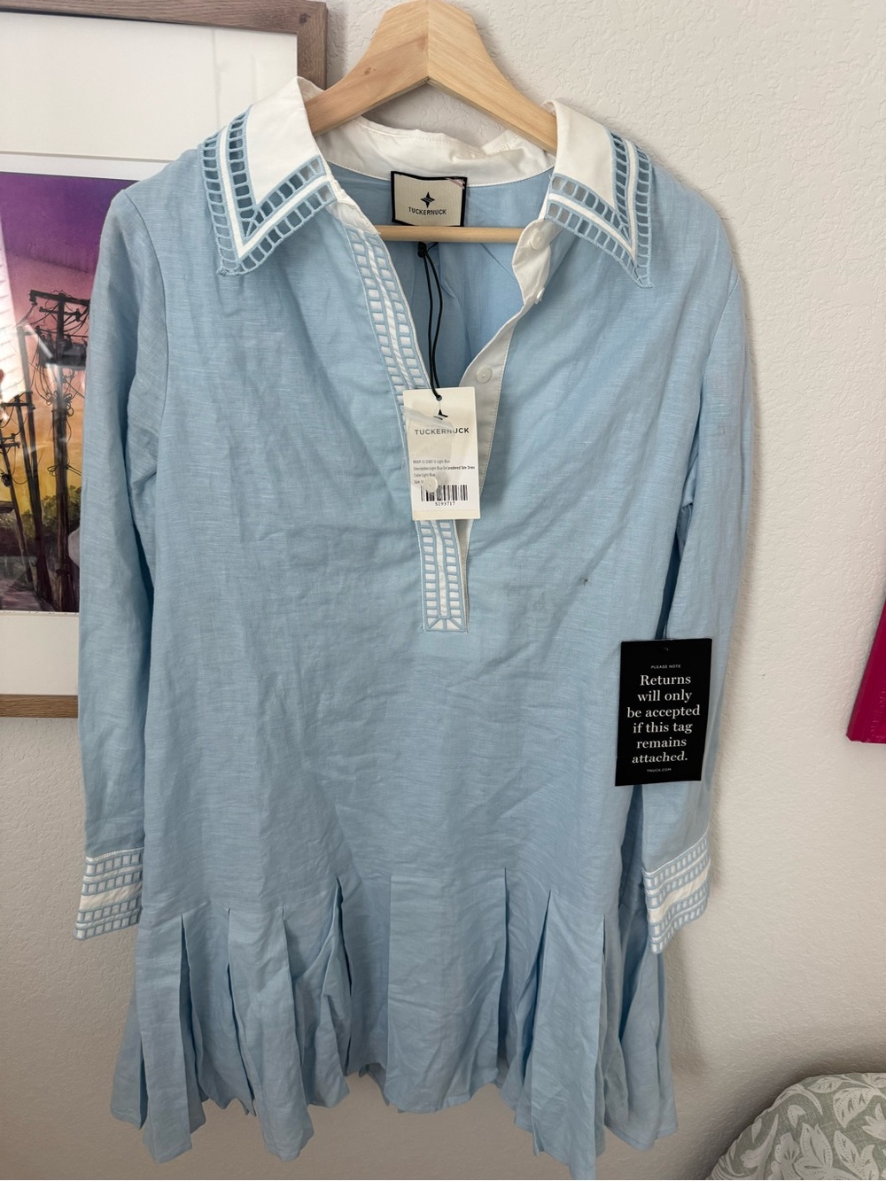 Tuckernuck Sky Blue Button-Down Tunic with White Contrast Collar
